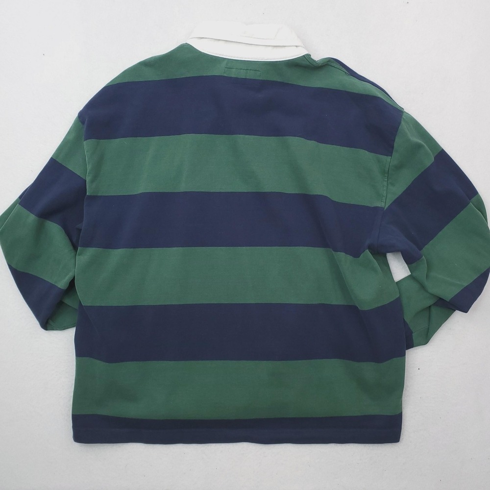 Abercrombie & Fitch Rugby Shirt Mens XL Green Navy Striped Cropped Y2K Vintage - Picture 4 of 9